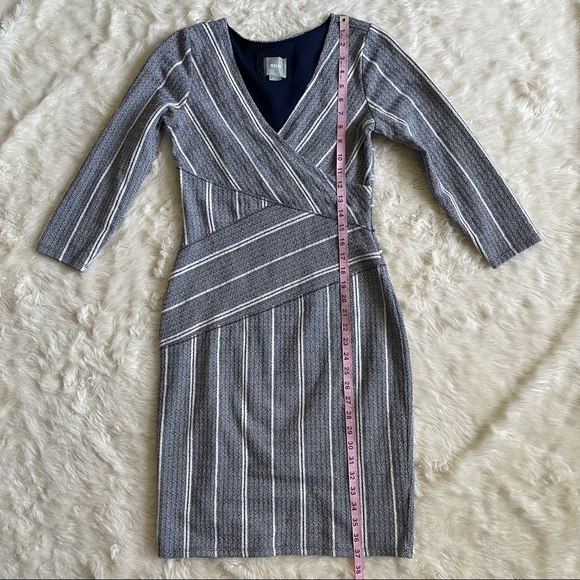Anthropologie Maeve Dress Wrapped Textured Fitted Stripe Column Blue White S - Picture 12 of 13